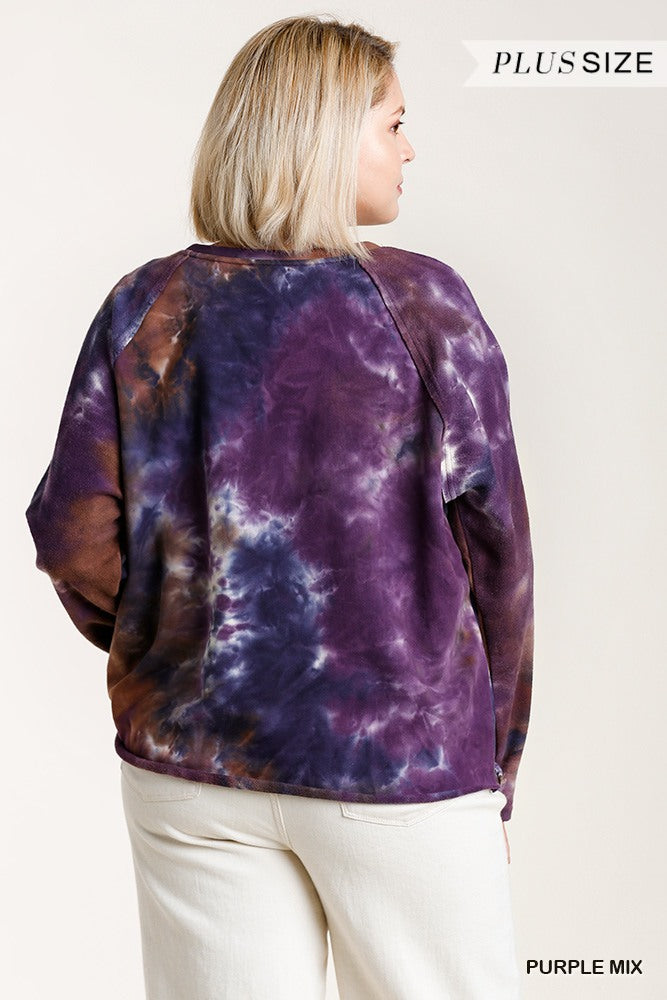 Women's French Terry Tie-dye Raglan Long Sleeve Top With Raw Hem