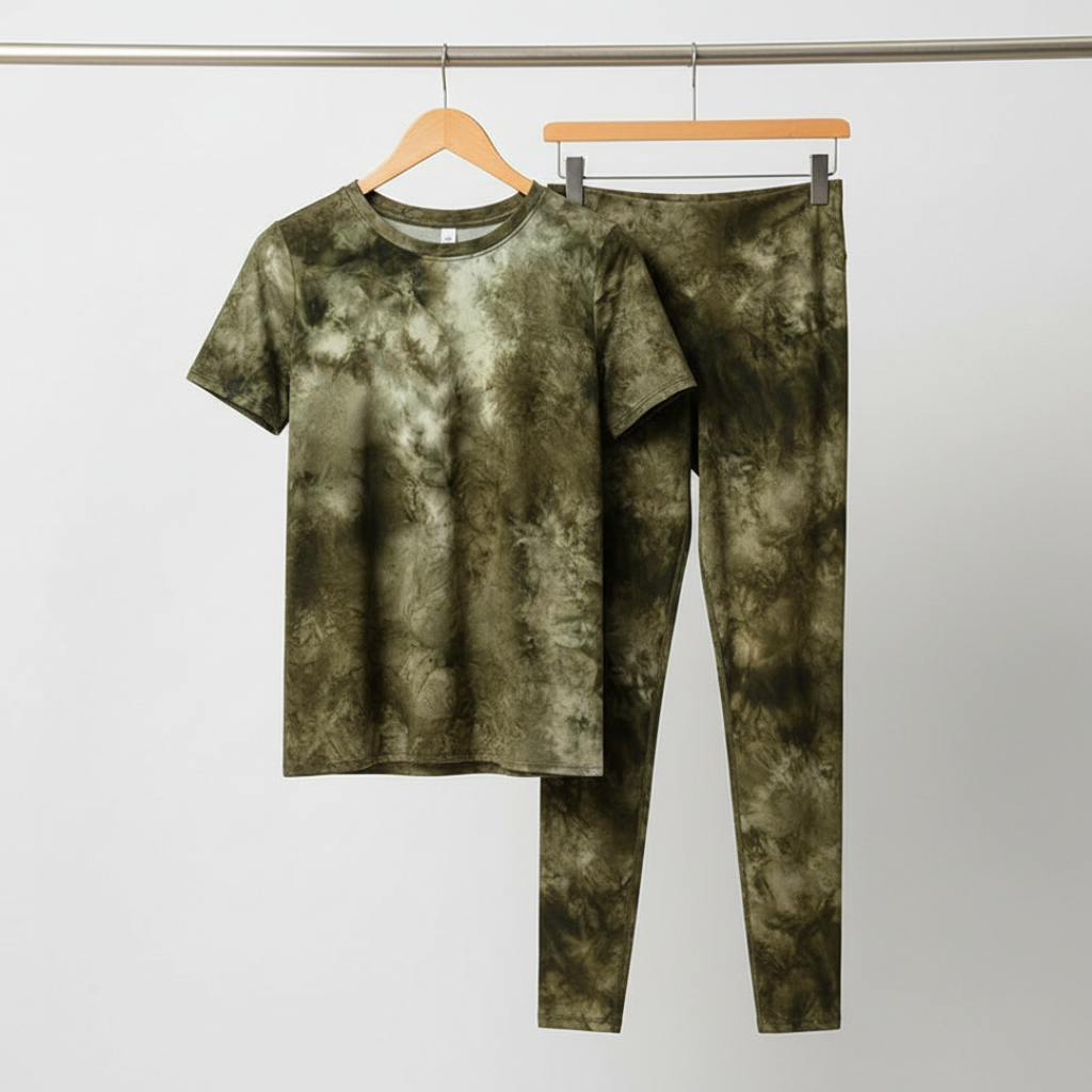 Tie Dye Round Neck Short Sleeve Top and Leggings Set  One Size