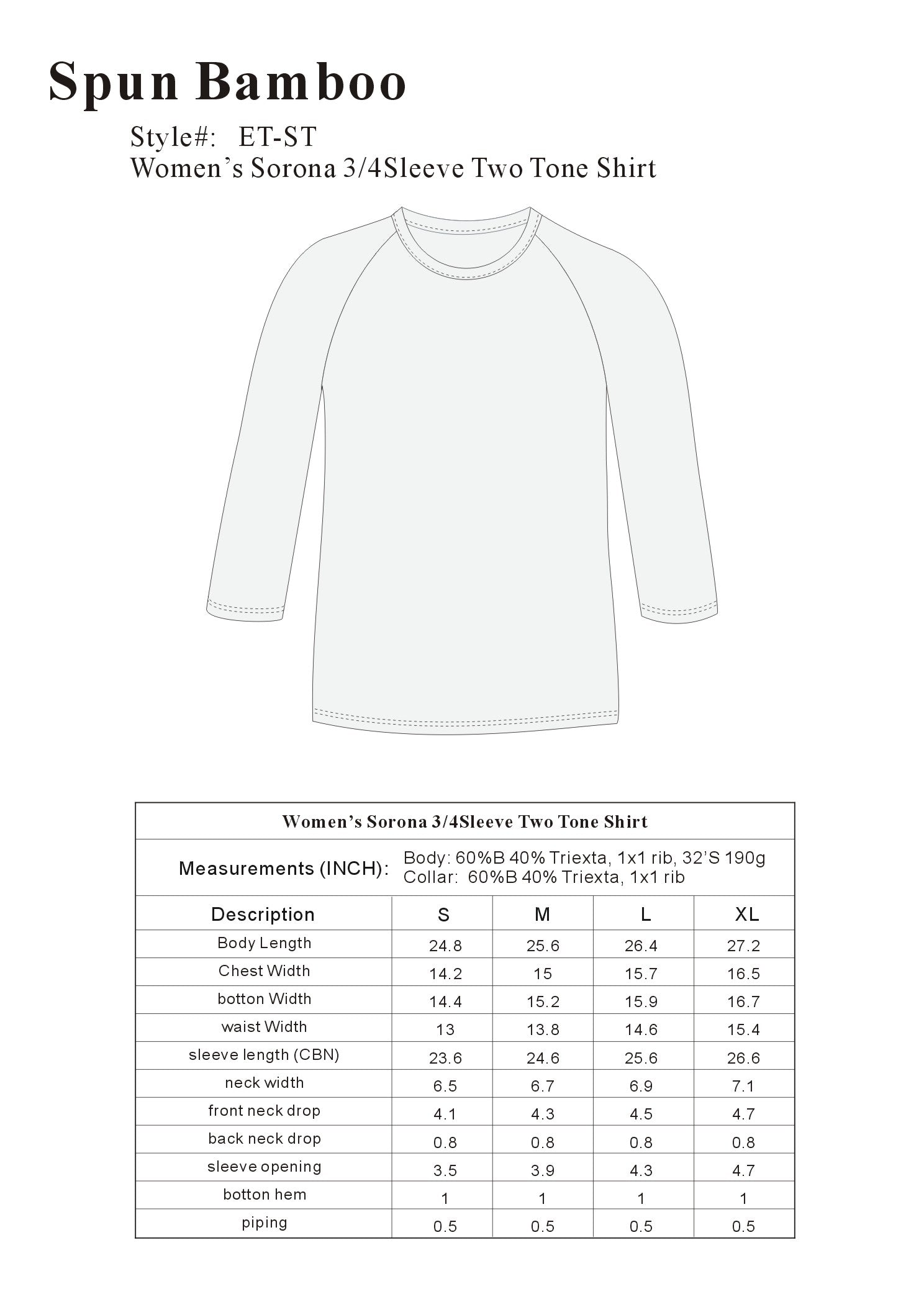 Women's Bamboo  3/4 Sleeve T-Shirt