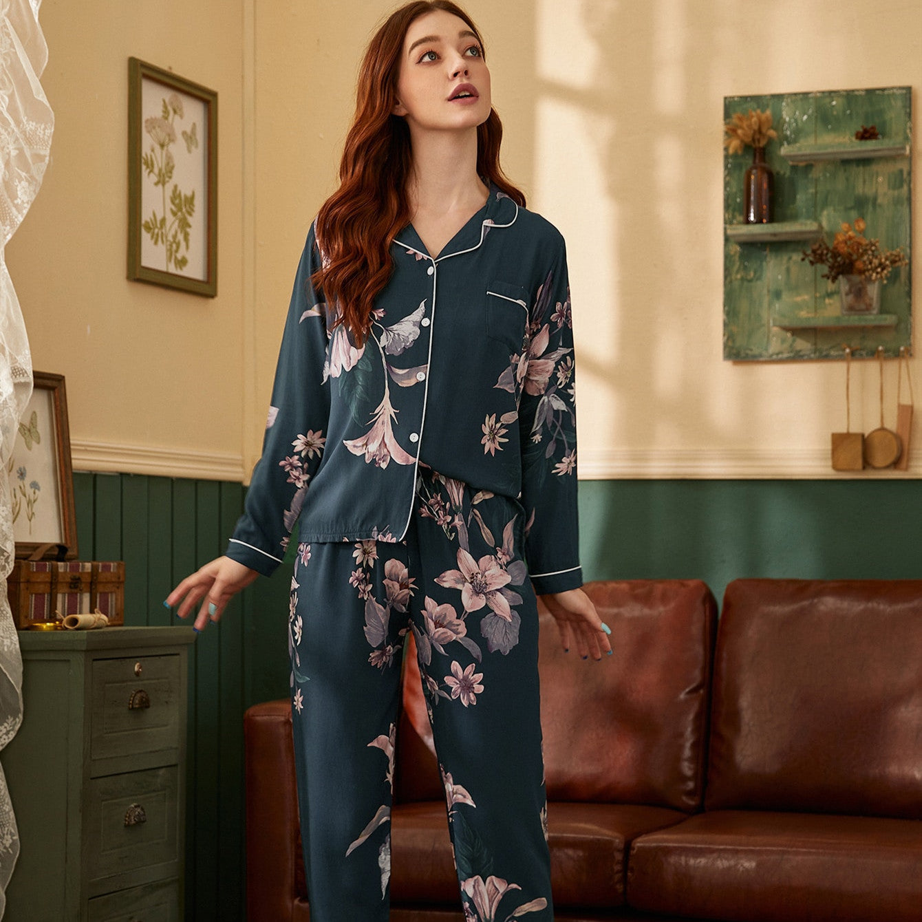 New Product Thin Cotton Silk Long-sleeved Trousers Home Service