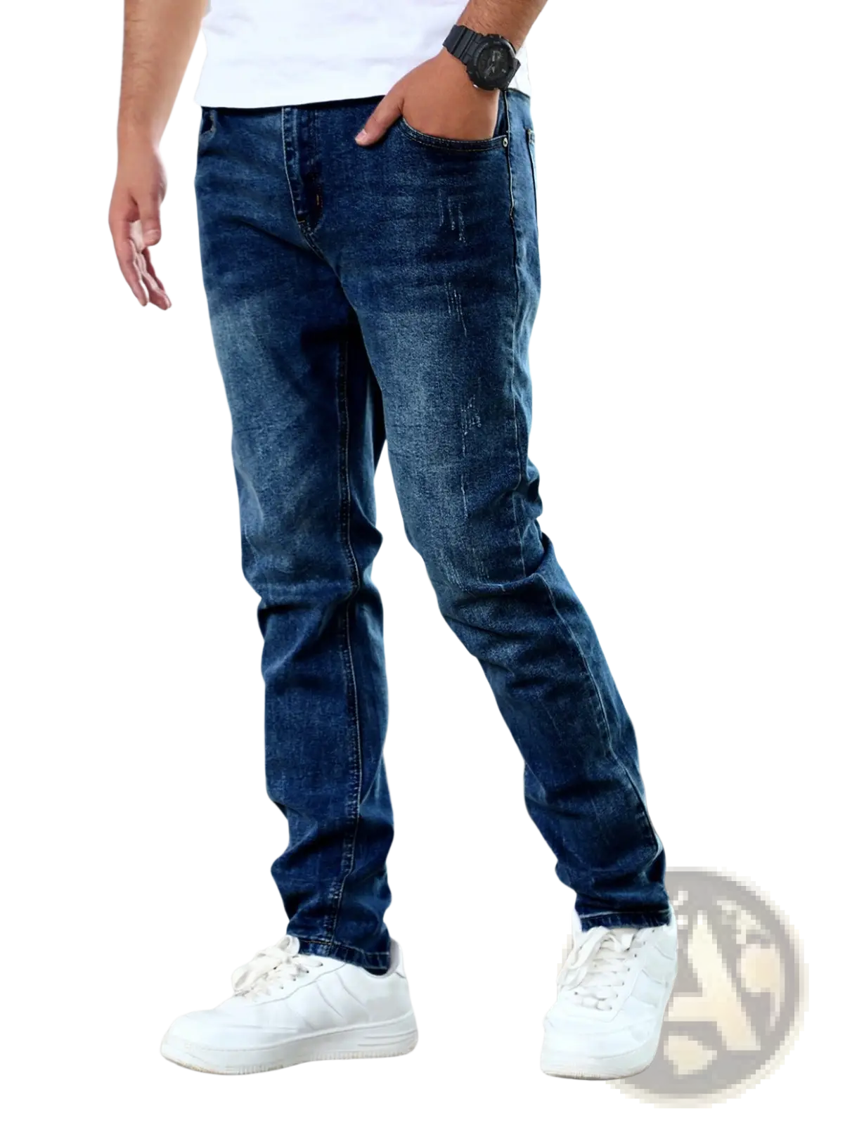 Men's Slim Fit Distressed Dark Wash Denim Jeans