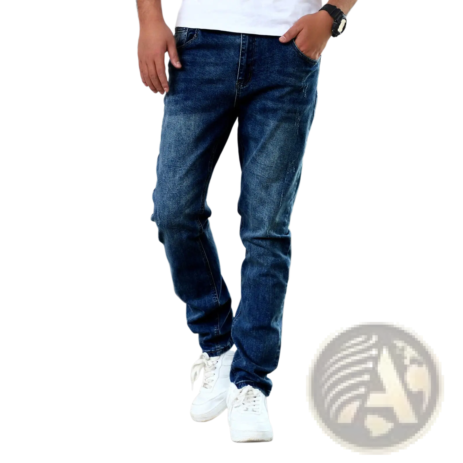Men's Slim Fit Distressed Dark Wash Denim Jeans